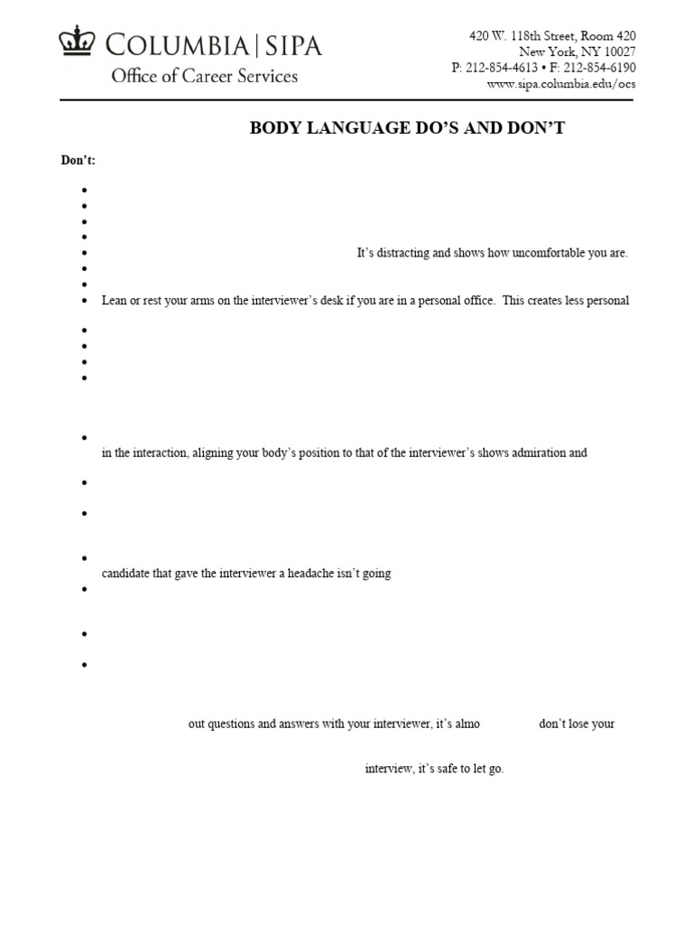 Body Language Tips for Interviews | PDF | Body Language | Human ...