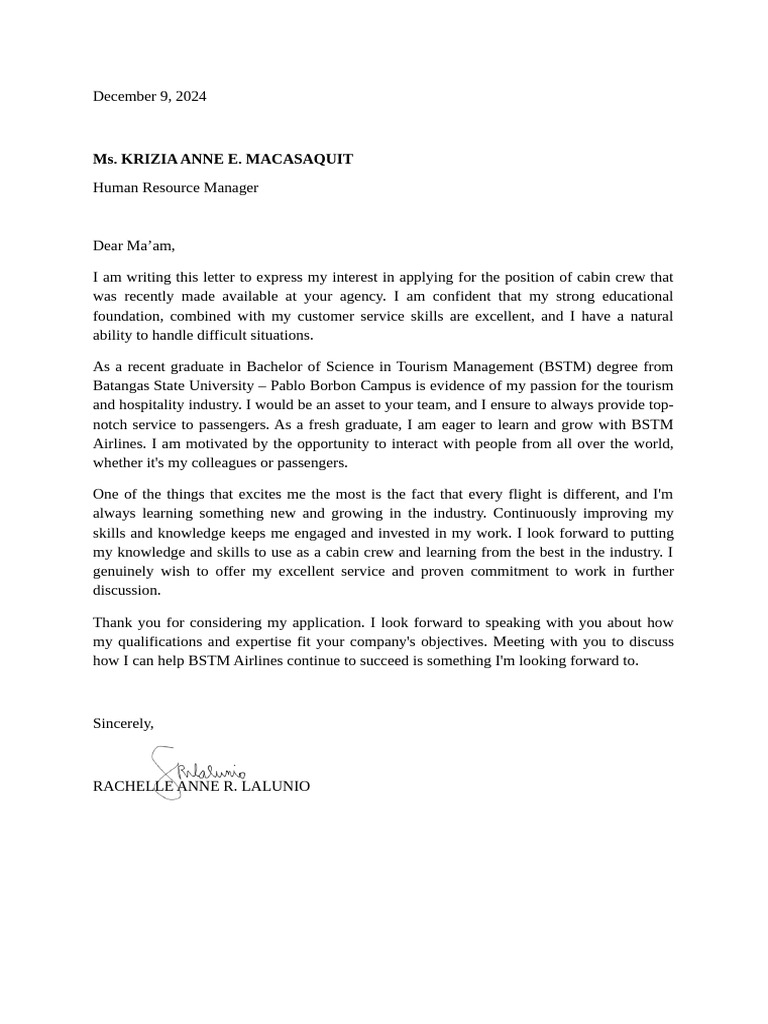 Cover Letter Raye | PDF