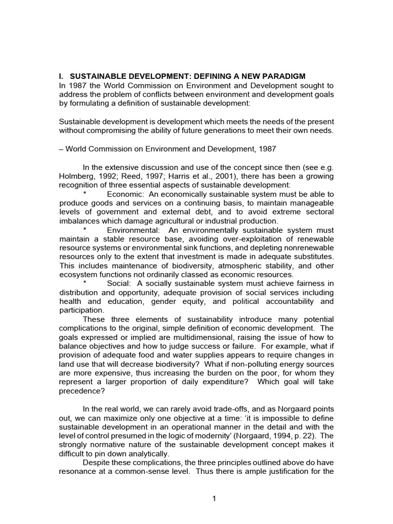 I. Sustainable Development: Defining A New Paradigm | PDF ...