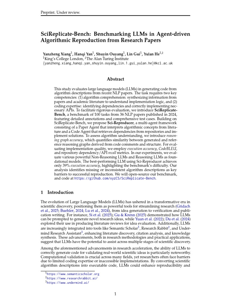 SciReplicate-Bench Benchmarking LLMs in Agent-Driv | PDF | Algorithms ...