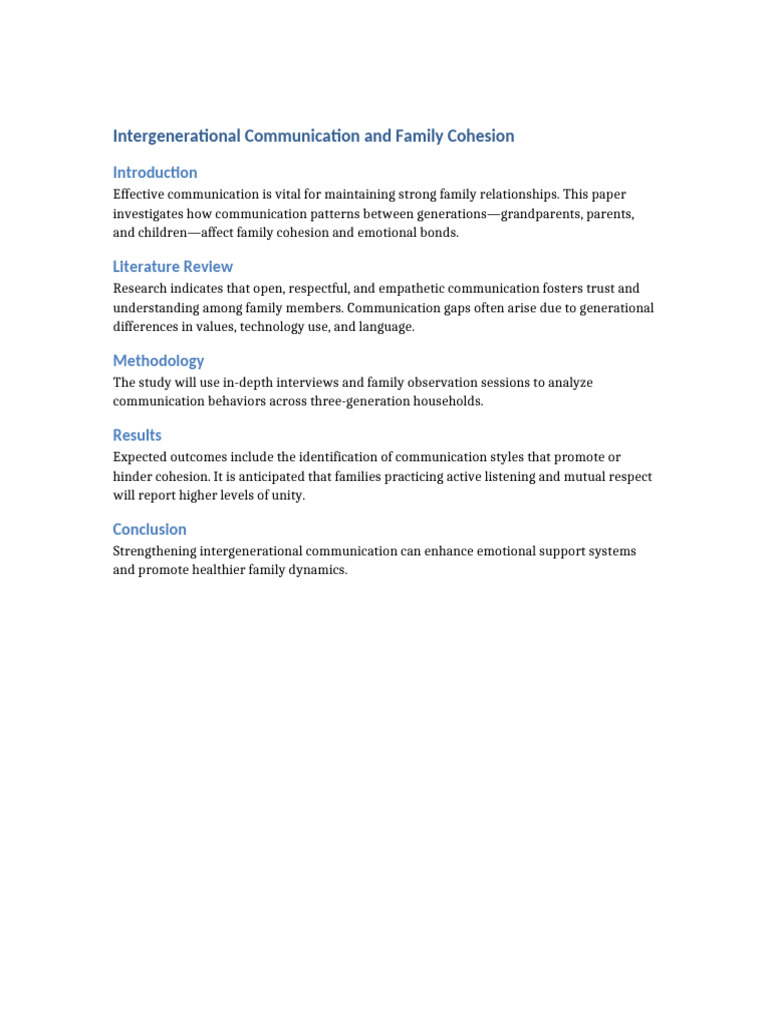Intergenerational Communication and Family Cohesion Research Paper | PDF