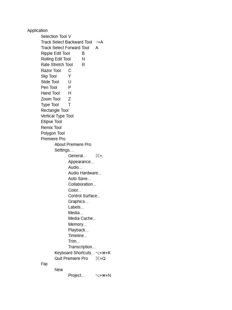 Premiere Keyboard Shortcuts | PDF