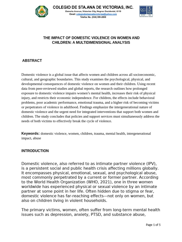 The Impact of Domestic Violence | PDF | Domestic Violence | Violence