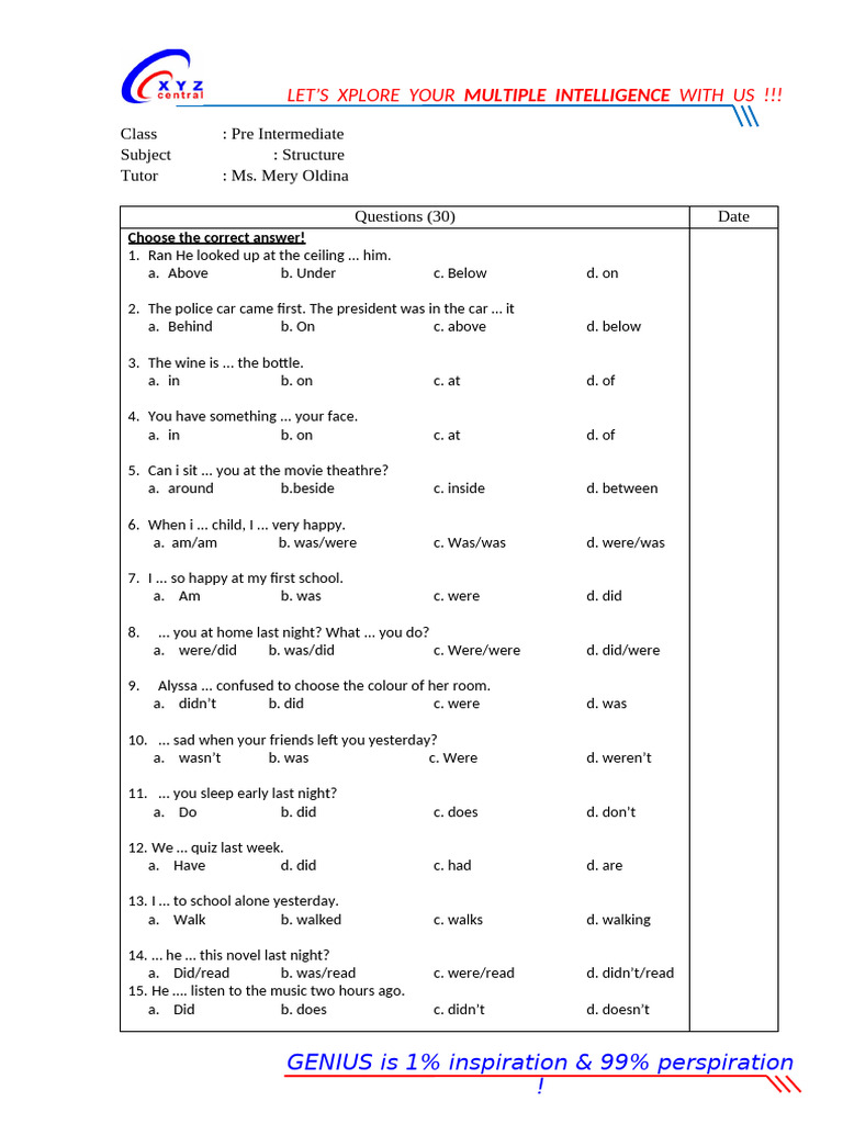 Pre-Intermediate English Quiz Questions | PDF | Chess | Chess Theory
