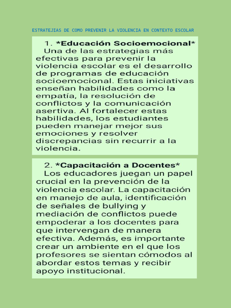 Estratejias de Como Prevenir La Violencia en Contexto Escolar | PDF