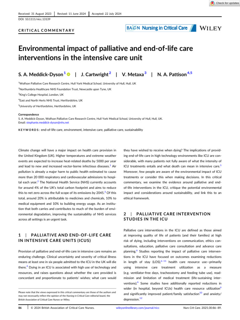 Environmental Impact of ICU Palliative Care | PDF | Intensive Care Unit ...