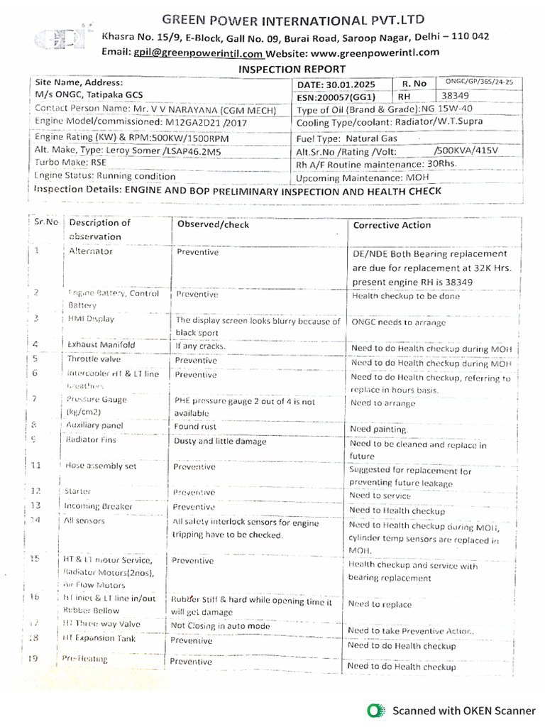 Preliminary Joint Inspection of 200057 Engine | PDF