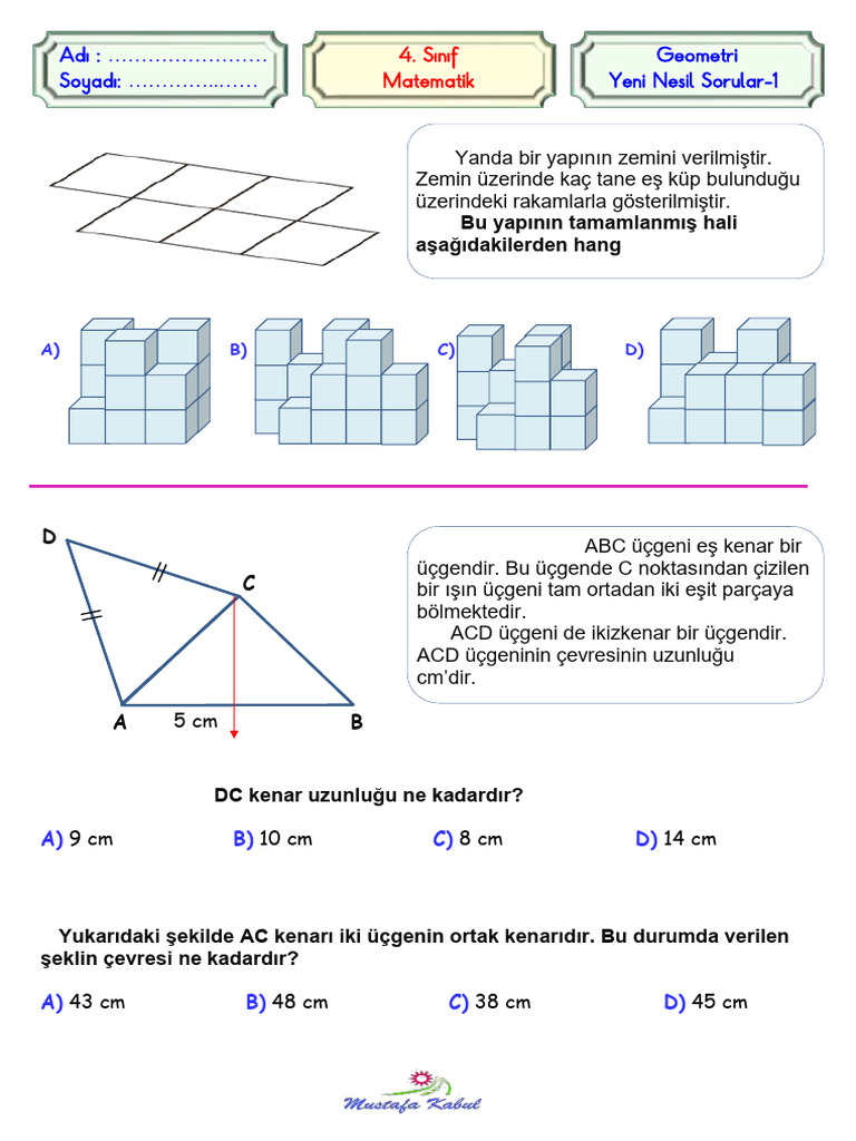 4 Matematik Geometri Yeni Nesil Sorular 1 | PDF