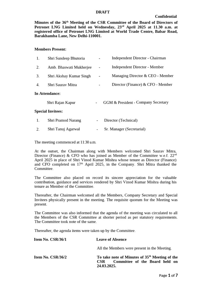 CSR Committee Meeting Minutes - April 2025 | PDF | Corporate Social ...