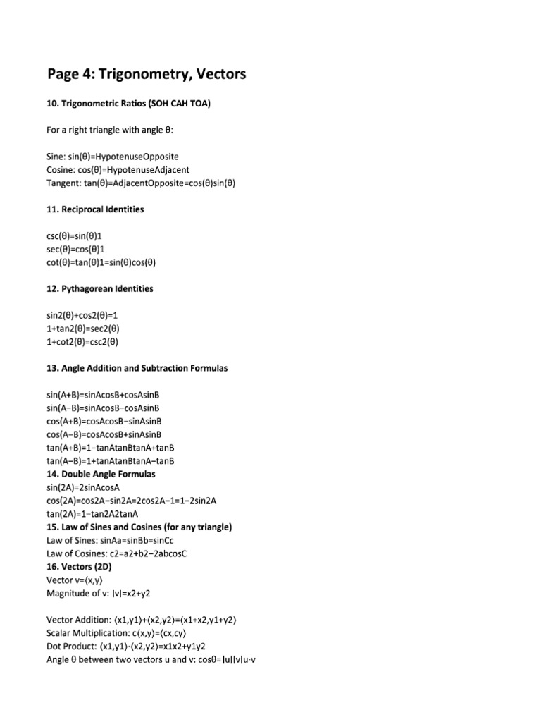 Trigonometry Vectors Pdf