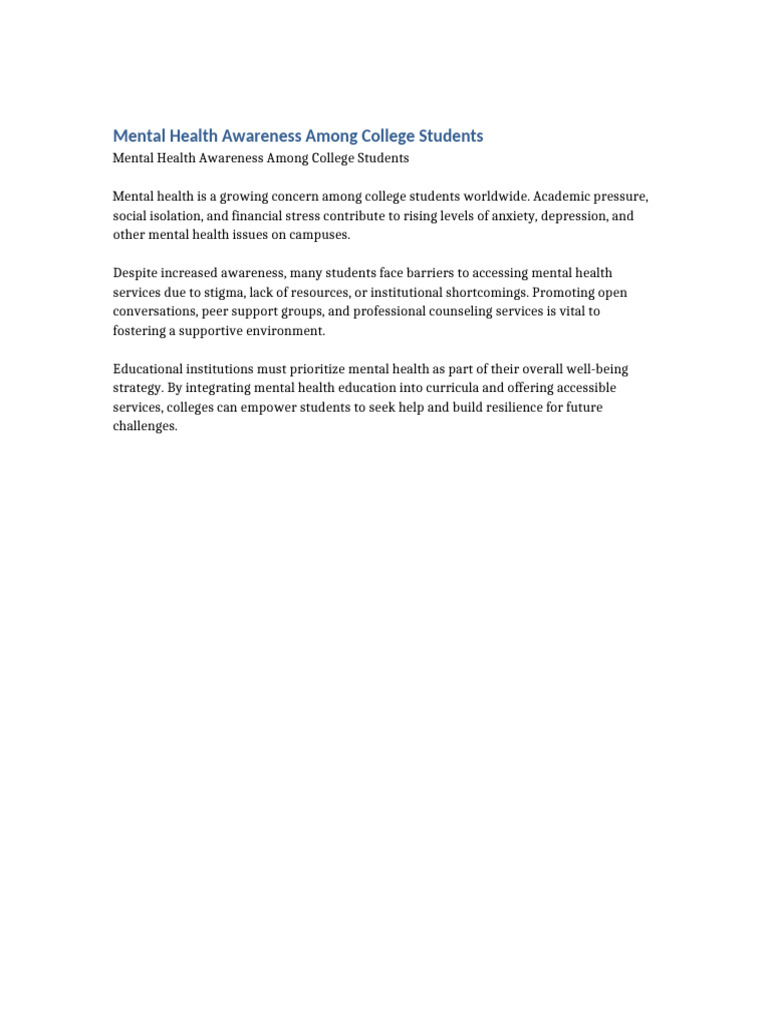 Mental Health Awareness Among College Students | PDF