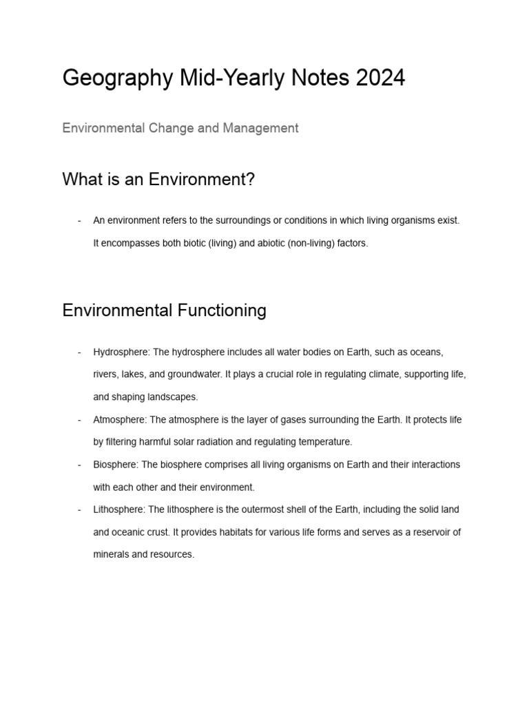 Geography Notes: Environmental Change 2024 | PDF | Natural Environment ...