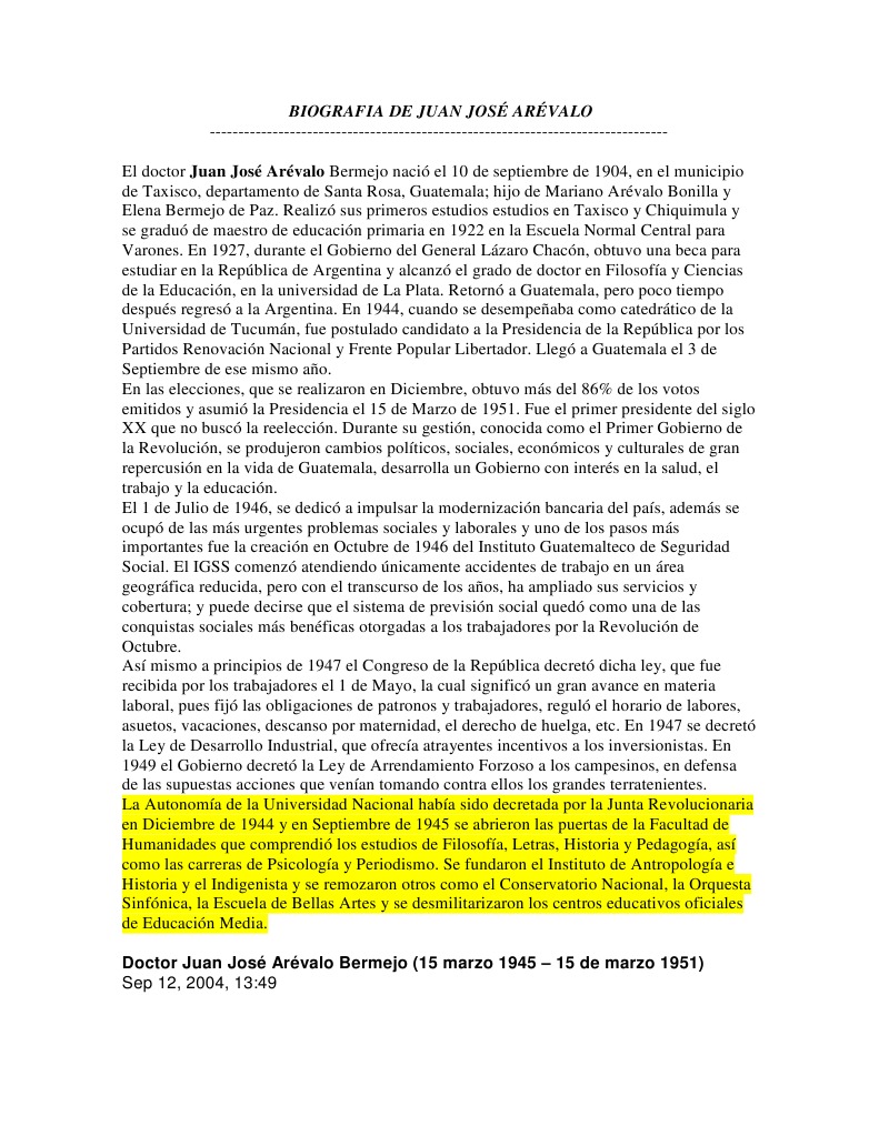 Biografía de Juan José Arévalo | PDF | Guatemala | Sicología