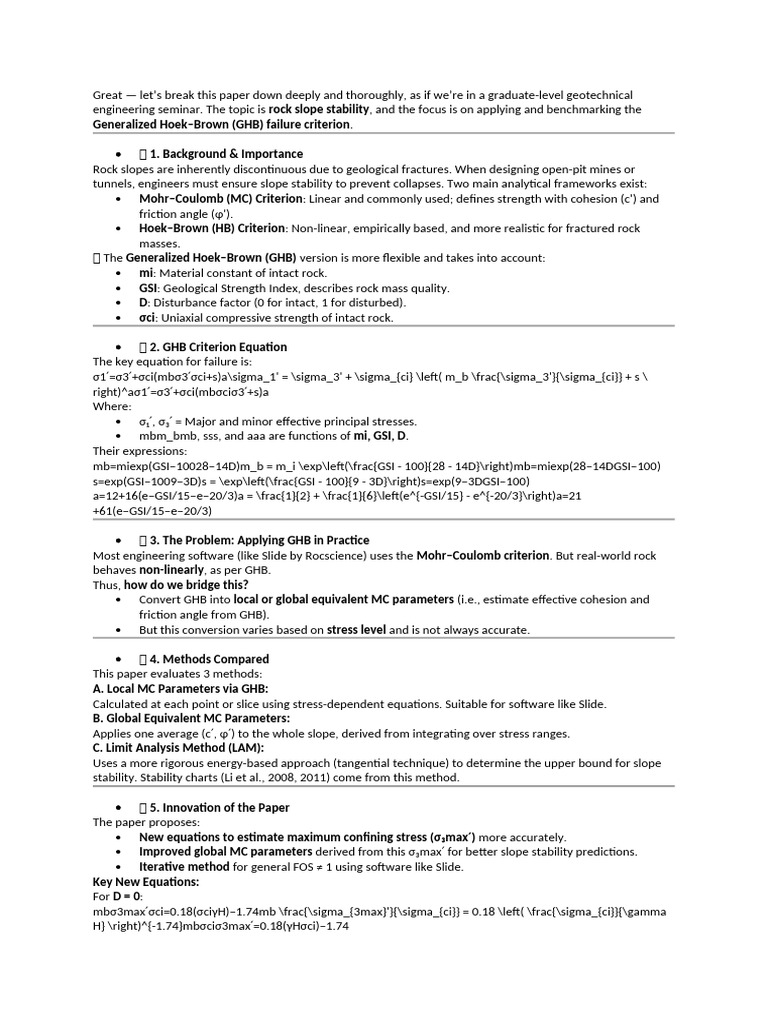 Rock Slope Stability: GHB Criterion Analysis | PDF | Applied And ...