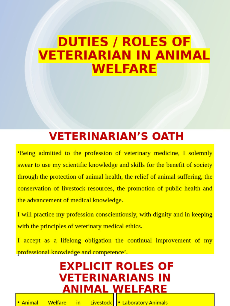 Veterinarians' Roles in Animal Welfare | PDF | Veterinary Medicine ...
