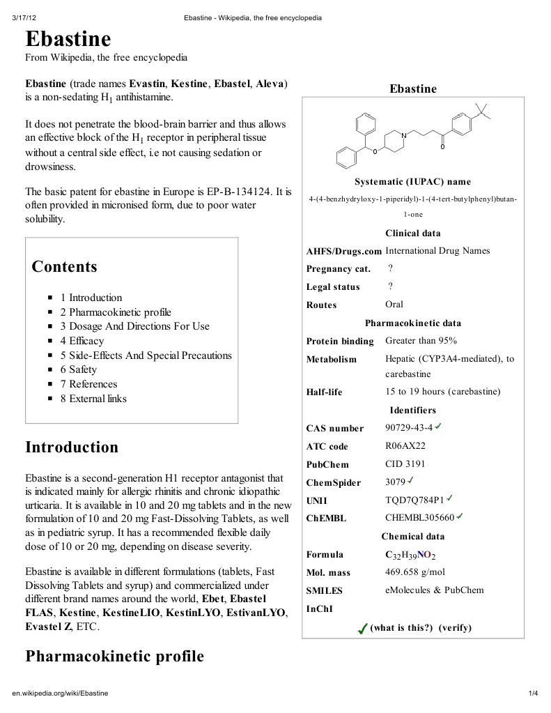 Ebastine - Wikipedia, The Free Encyclopedia | Pharmaceutical Sciences ...