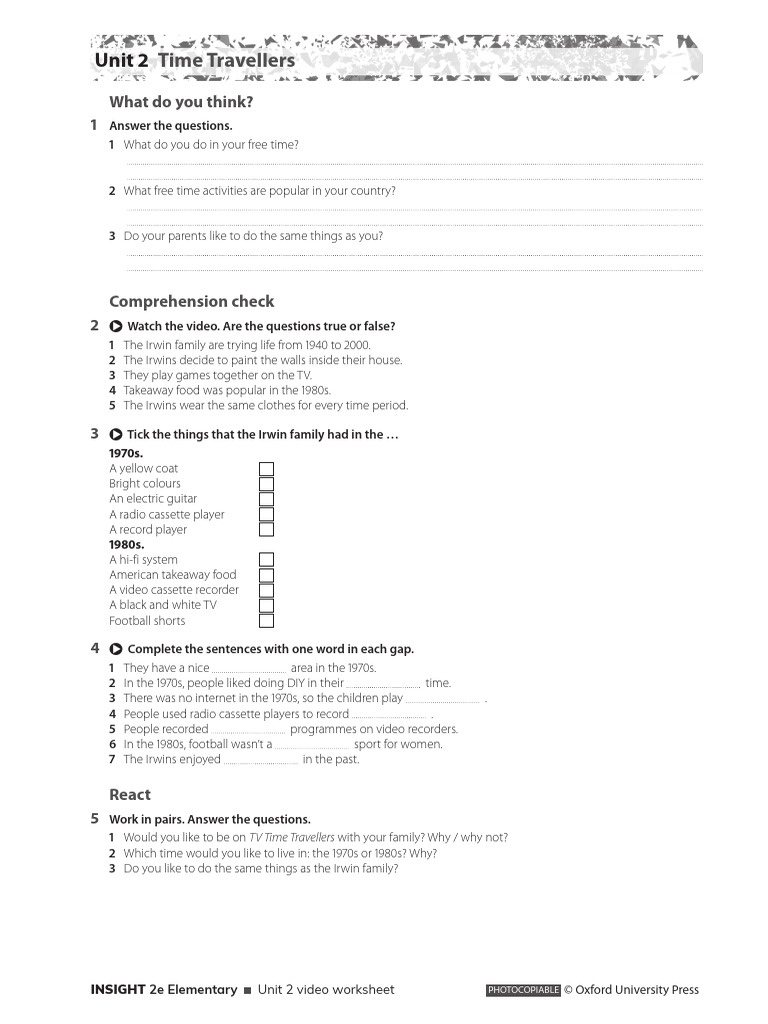 Insight2e Elem Documentary Video Worksheet U2 | PDF
