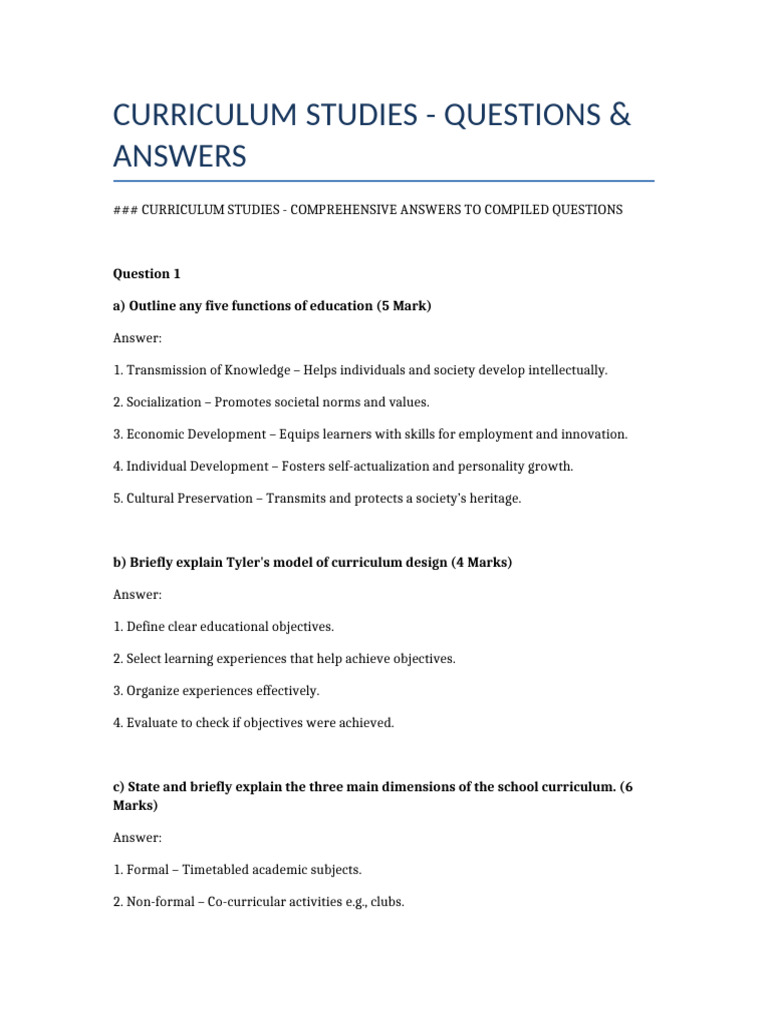 Curriculum Studies: Key Questions & Answers | PDF | Curriculum | Cognition