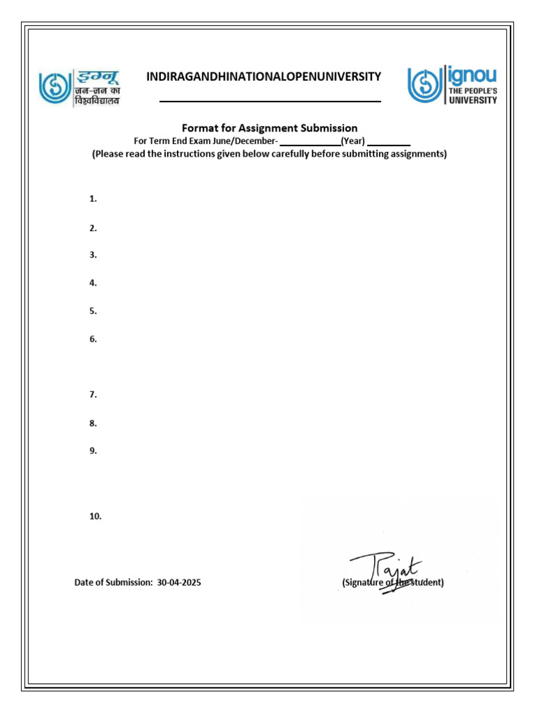 IGNOU Assignment Submission Format | PDF