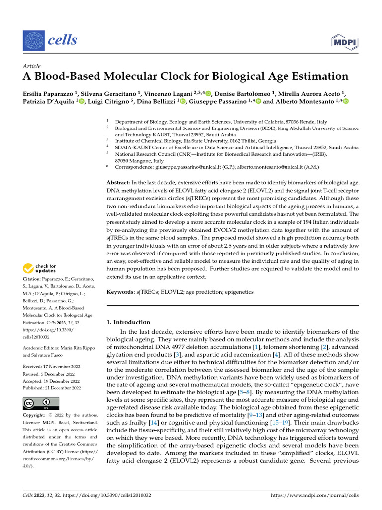 A Blood-Based Molecular Clock For Biological Age Estimation | PDF ...