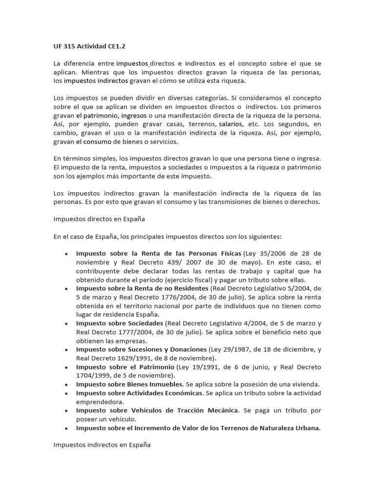 Actividad CE1.2 | PDF | Impuestos | Impuesto sobre la renta