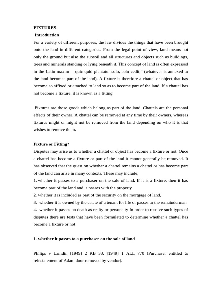 Fixtures vs. Fittings in Property Law | PDF | Land Law | Real Property Law