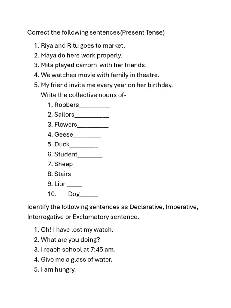 Grammar Correction and Sentence Types Guide | PDF