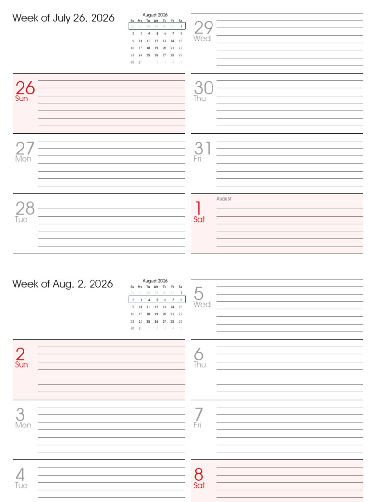 August 2026 - Weekly | PDF