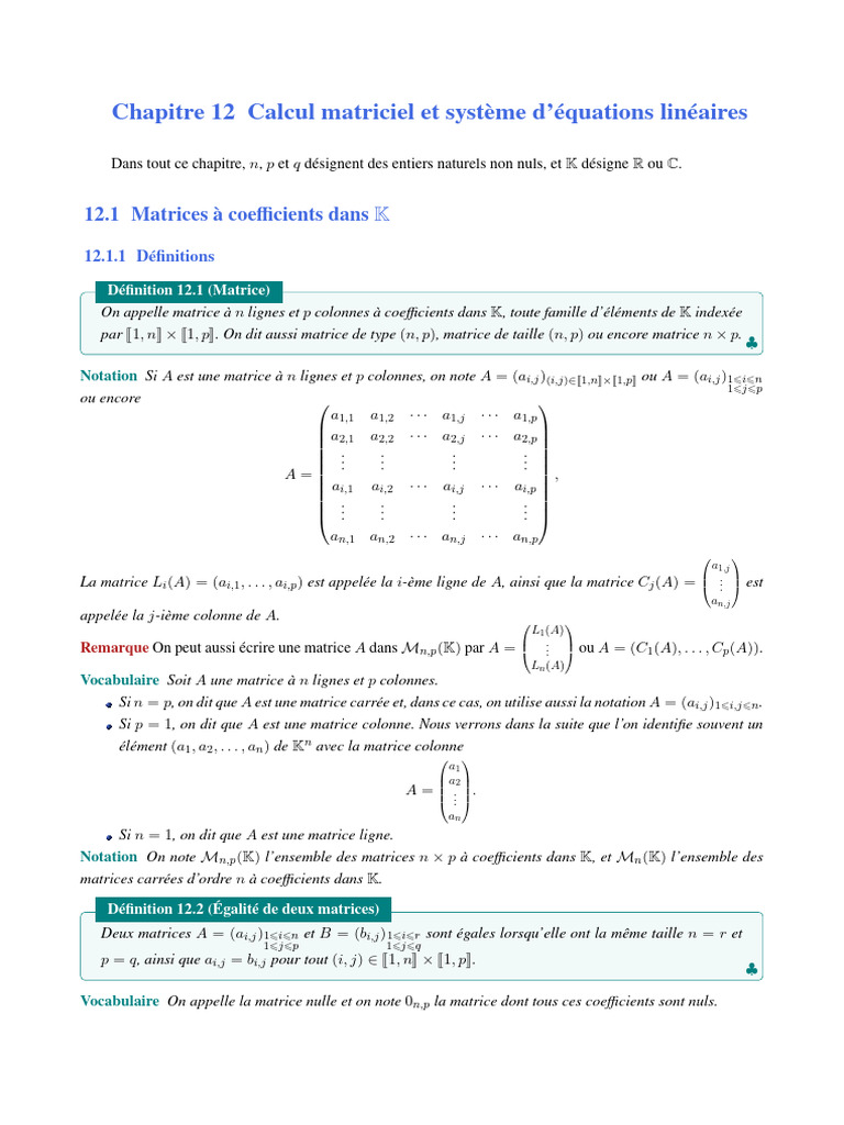 Matrices et systèmes d'équations linéaires | PDF | Matrice ...