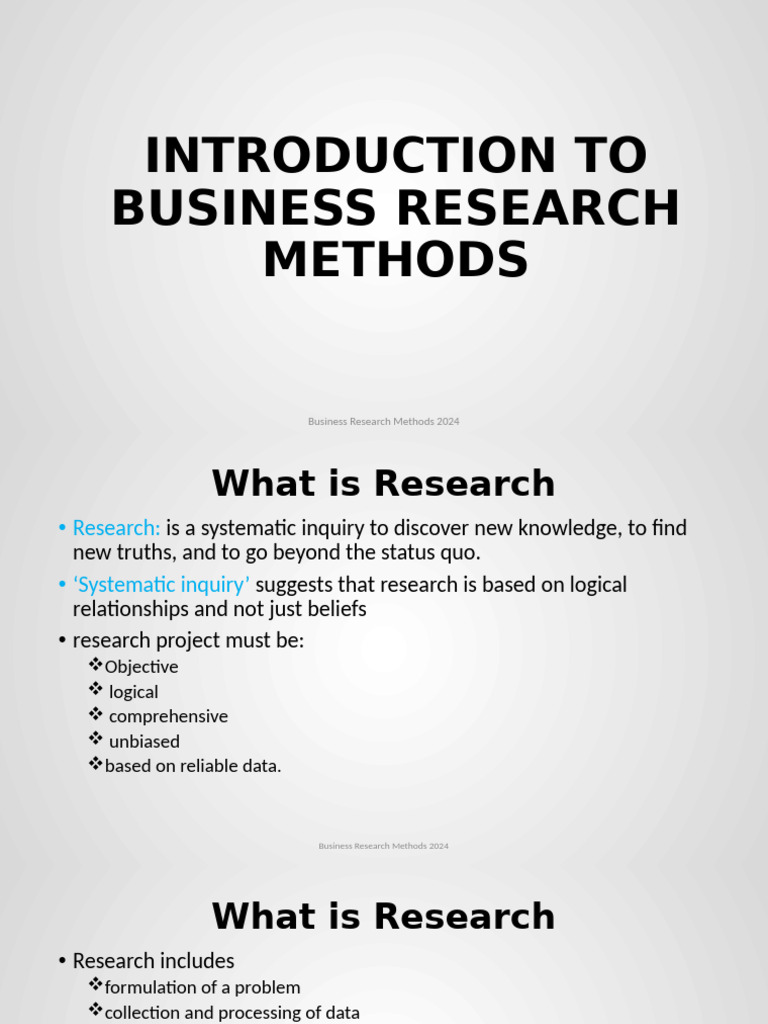 Business Research Methods Overview 2024 | PDF | Inquiry | Statistics