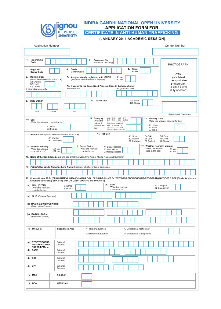 IGNOU Application Form for Certificate Course | PDF | Identity Document ...