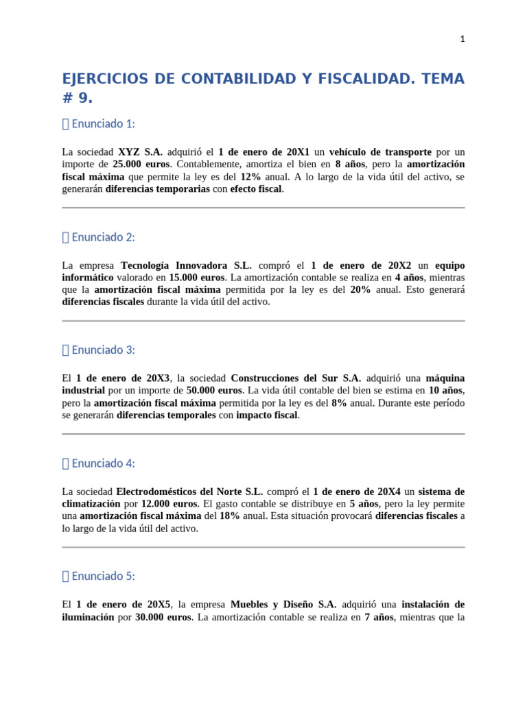 Ejercicios de Contabilidad y Fiscalidad | PDF | Contabilidad | Impuesto ...