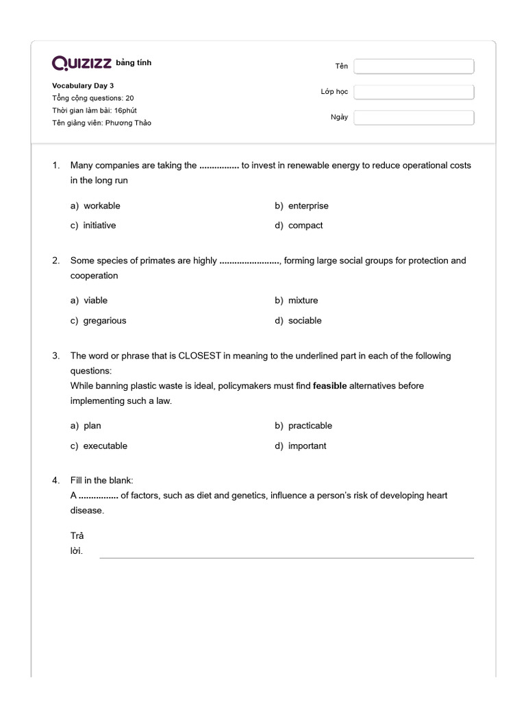 Vocabulary Day 3 - Quizizz | PDF