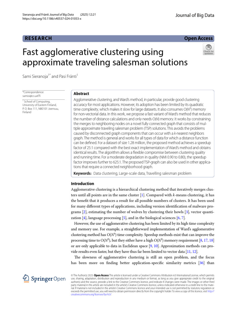 Fast Agglomerative Clustering Using Approximate Traveling Salesman ...