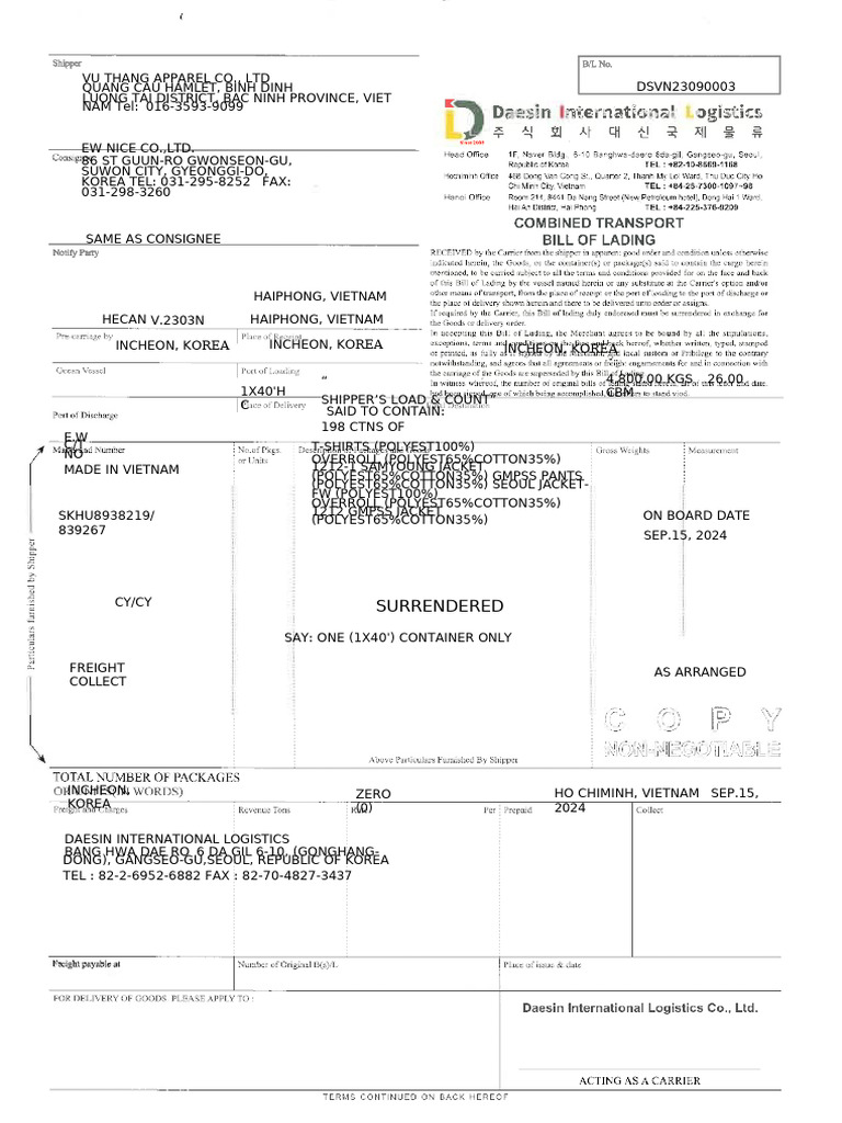 BILL OF LADING chuẩn | PDF