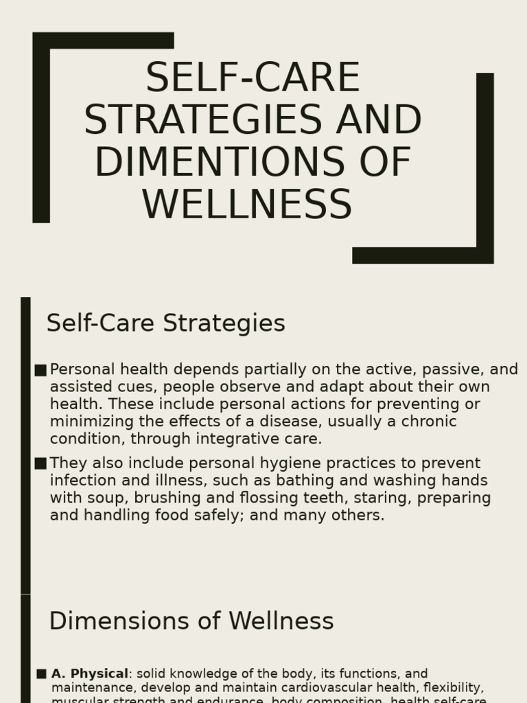 Self Care Strategies and Dimensions of Wellness | PDF