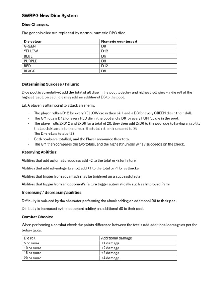 SWRPG Numeric Dice System Guide | PDF | Tabletop Games | Gaming