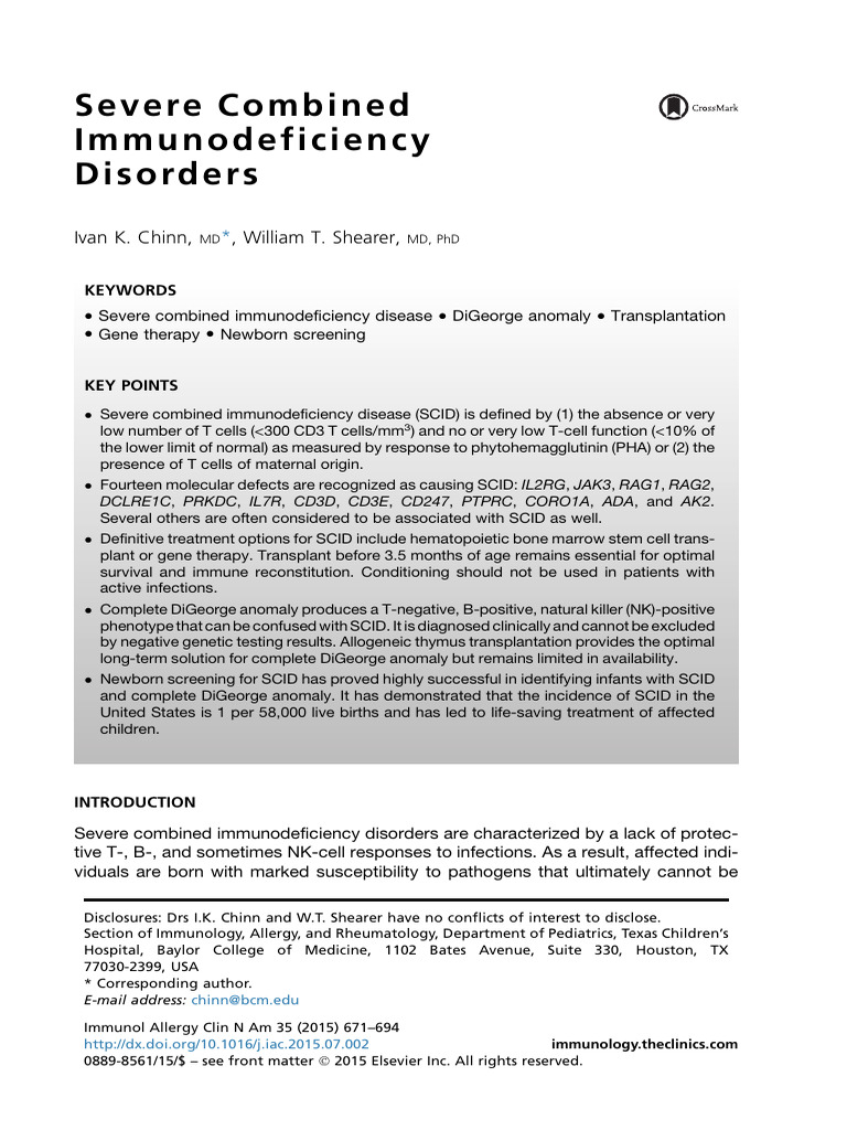 Understanding Severe Combined Immunodeficiency | PDF | Immunodeficiency ...