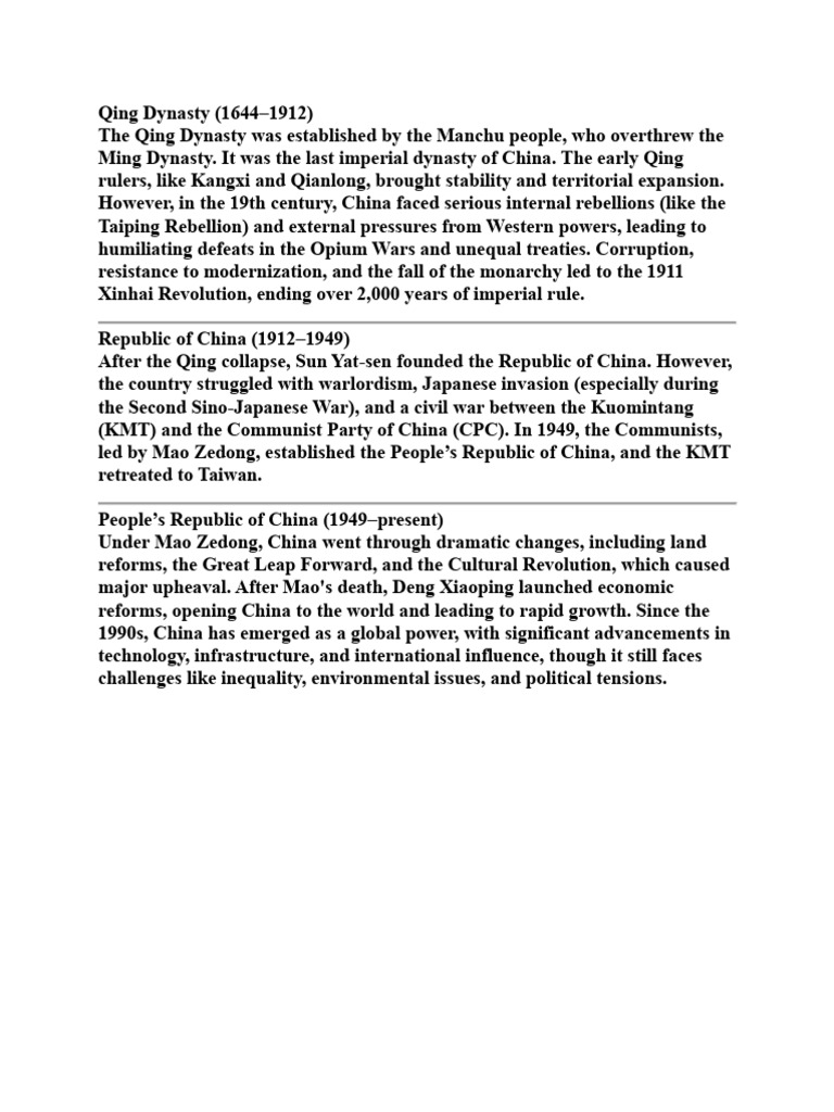 From Empire To Modern Power A Brief History of China From The Qing ...