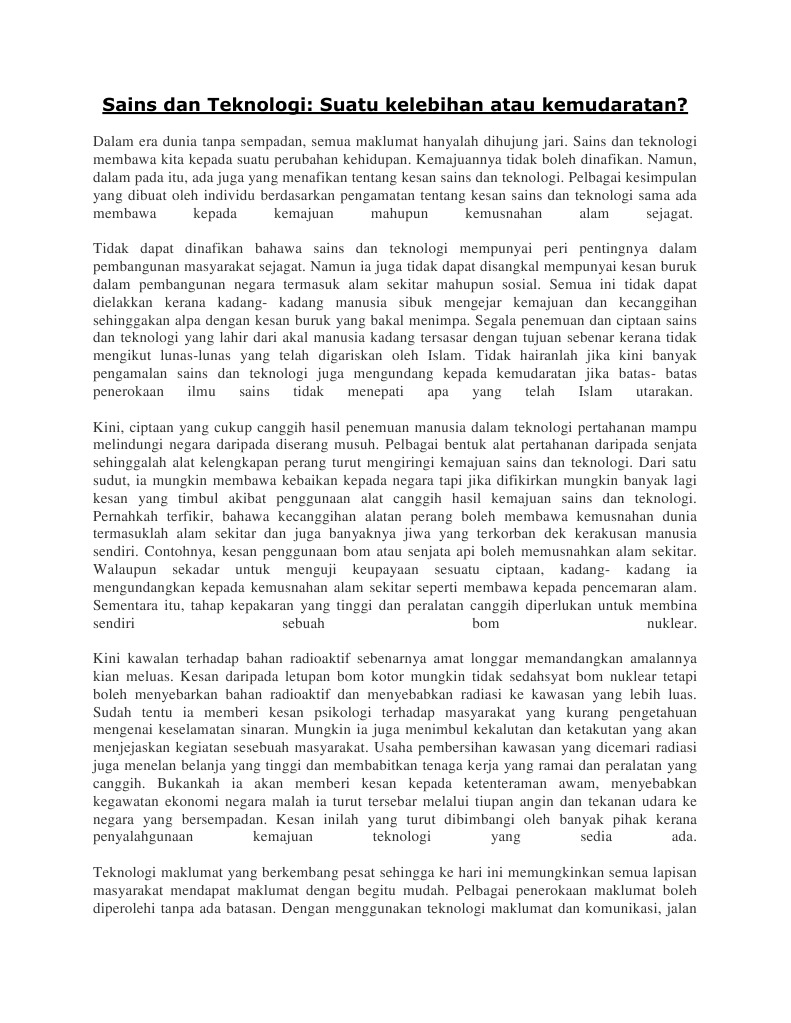 Sains Dan Teknologi Suatu Kelebihan Atau Kemudaratan Pdf