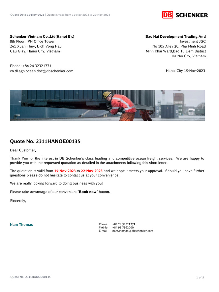 Ocean Freight Quotation for Bac Hai | PDF | Cargo | Freight Transport