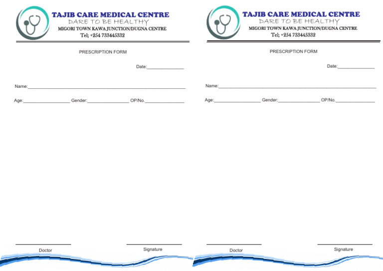 Tajib Care Medical Centre Prescription Form | PDF