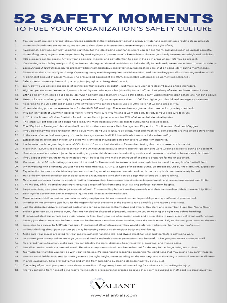 52 Safety Moments for Workplace Culture | PDF | Personal Protective ...