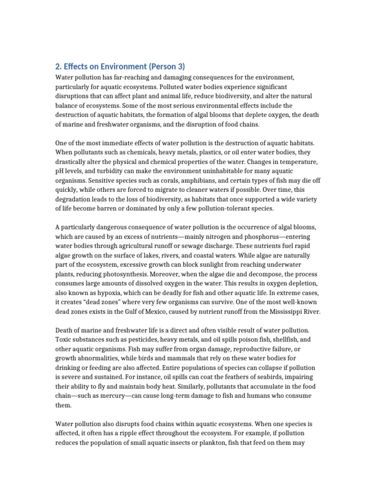 Effects On Environment | PDF | Aquatic Ecosystem | Water Pollution