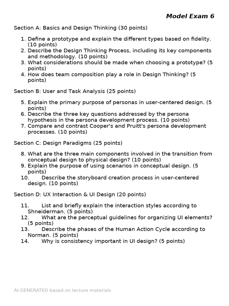 Design Thinking and UX Exam Guide | PDF | Prototype | User Interface Design