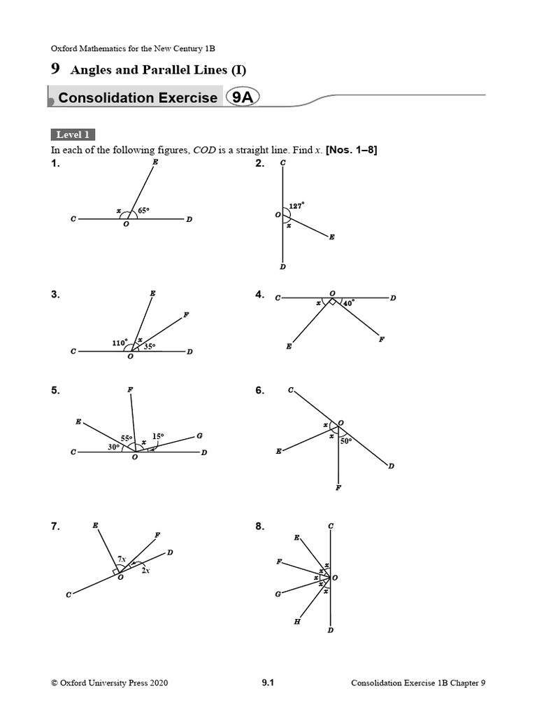 Angles and Parallel Lines Exercises | PDF | Mathematical Concepts ...