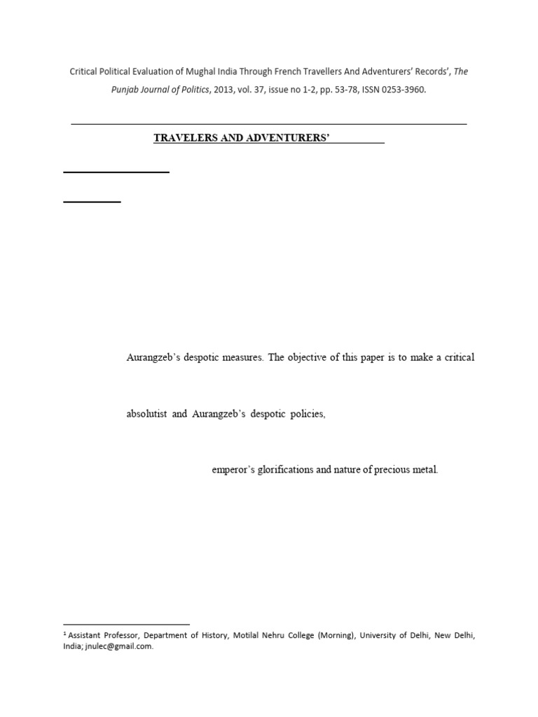Critical Political Evaluation of Mughal India Through French Travelers ...