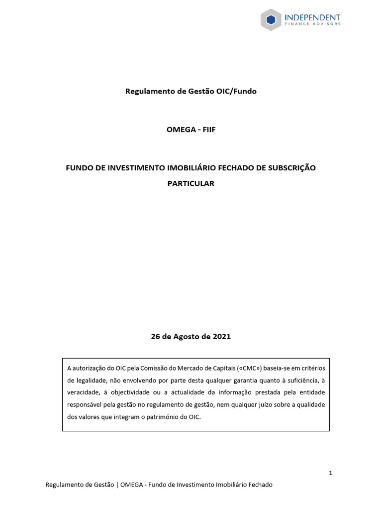 Regulamento do Fundo OMEGA - FIIF | PDF | Avaliação de risco | Fundos ...