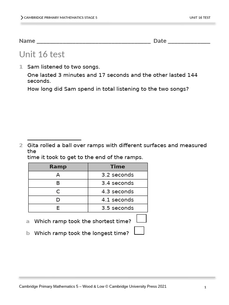 Stage 5 Maths Unit 16 Test | PDF | Arithmetic | Mathematics