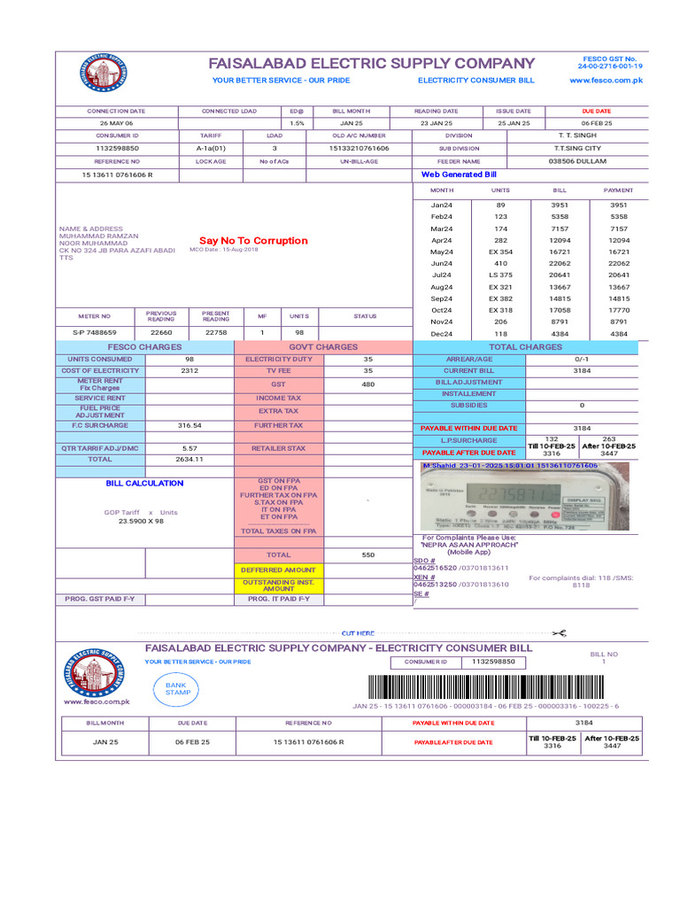 FESCO Online Bill Check January 2025 | PDF | Taxes | Value Added Tax